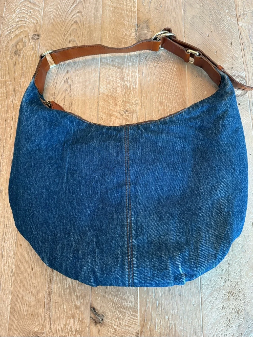 D&G Denim Mindy Hobo Bag with Brown Leather Strap - Blue